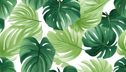 Exotic tropical natural green leaves vector composition on white background