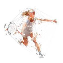 Female tennis player, woman playing tennis, low poly isolated vector illustration
