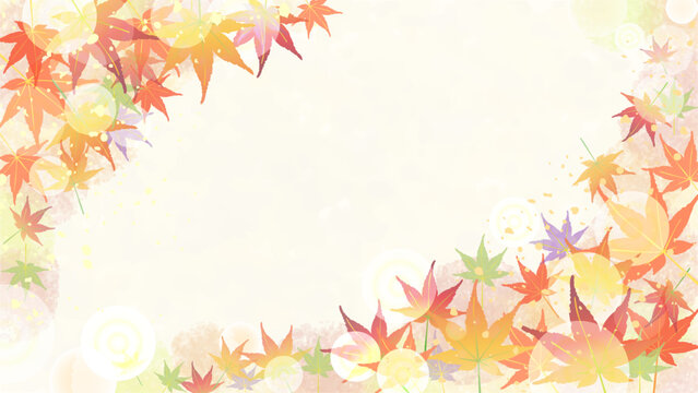 モミジが美しい秋の背景フレーム　16：9