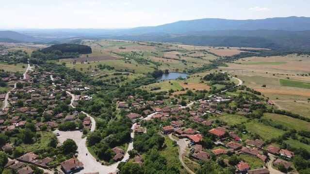 Aerial view of village of Zheravna with nineteenth century houses, Sliven Region, Bulgaria