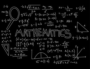 Realistic math chalkboard background illustration