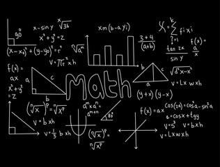 Realistic math chalkboard background illustration
