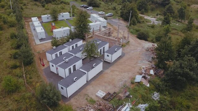 modular houses, cottages. construction. houses for refugees from military zones in Ukraine.