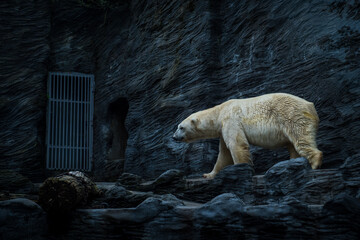 Polar bear portrait in nature park - 643538453