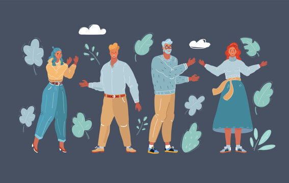 Vector illustration of People stay together on dark background.