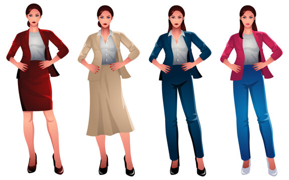 Collection featuring beautiful businesswomen showcasing a variety of fashion styles, from corporate chic to casual confidence. Emphasising individuality, personal branding, fashion and professionalism