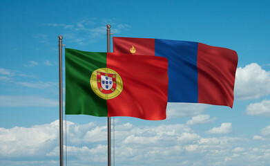 Naklejka premium Mongolia and Portugal flag
