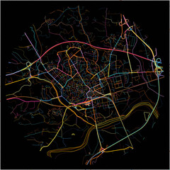 Colorful Map of Asti, Piedmont with all major and minor roads.