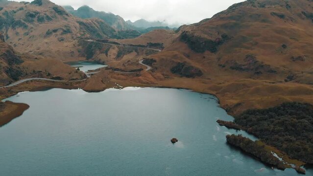 The Scenic Aerial View Over the Atillo Lagoons at Sangay National Park with Highland Wilderness Mountains and Hillside.