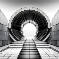 Obraz premium Modern Monochrome Landmark in Retro Cityscape