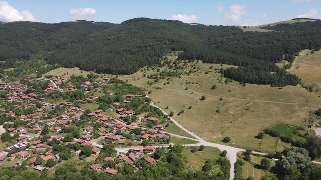 Aerial view of village of Zheravna with nineteenth century houses, Sliven Region, Bulgaria