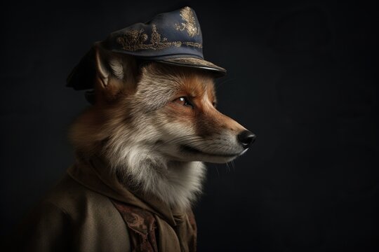 Studio photo portrait of fox dressed in 19th century 