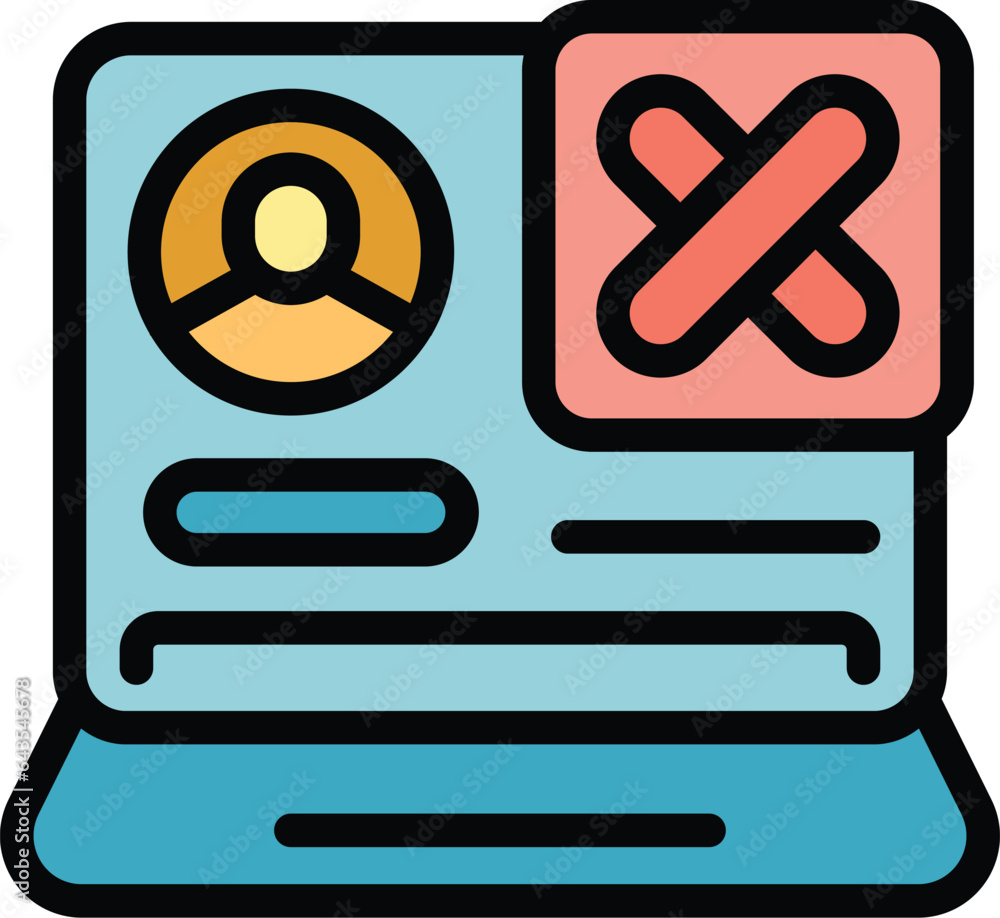 Poster laptop delete account icon outline vector. web service. profile avatar color flat