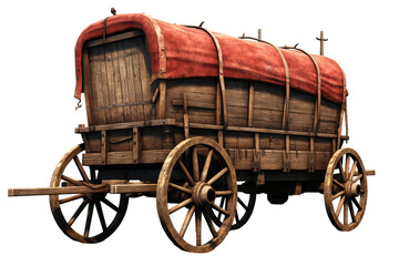 Vintage wagon car with wooden wheels isolated on transparent background - obrazy, fototapety, plakaty