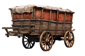 Fototapeta na wymiar Vintage wagon car with wooden wheels isolated on transparent background