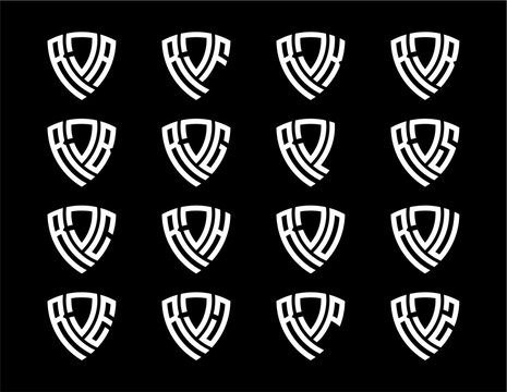 RJA, RJB, RJC, RJE, RJF, RJG, RJH, RJJ, RJK, RJL, RJO, RJP, RJR, RJS, RJU, RJZ creative letter shield logo design vector icon illustration