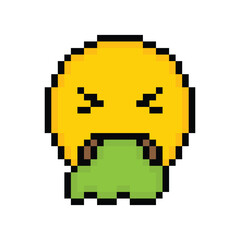  pixel vomiting face icon.  vomit emoji sign pixel art icon vector 8 bit game 