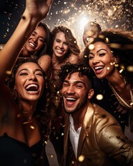 Modern New Year's Eve Party Celebration with Jubilant Individuals. Genretive AI