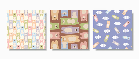 Cute bears seamless patterns, hand-drawn style