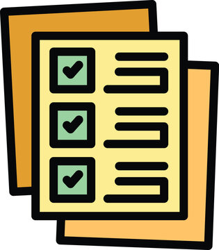 Paper key point icon outline vector. Tick word. Top main color flat