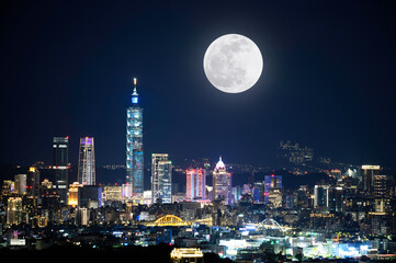 Urban Radiance Meets Moonlight: Captivating Nocturnal Scenery. Enjoy the night view of Taipei City from Neihu Bishanyan Temple.