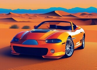 Fototapeta na wymiar sport car in the desert, vibrant