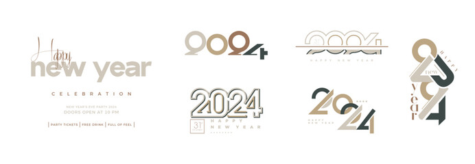 a collection of several 2024 number designs combined with an elegant gold color.