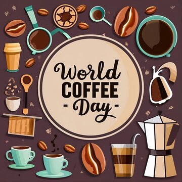 logo and marketing materials of coffee about world coffee day