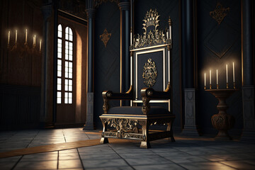 Very decorated empty throne in the castle hall generative ai