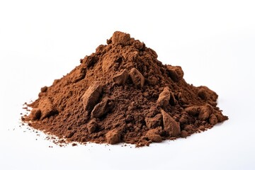 Small heap of soil humus isolated on white background. Pile of organic compost or ground.