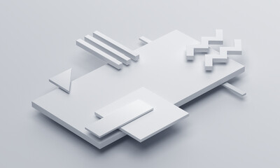 Abstract 3d render, white geometric composition design