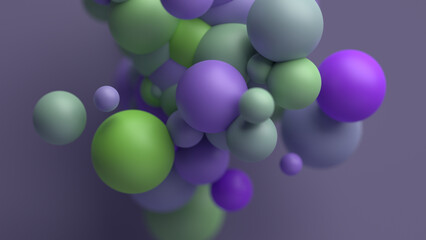 Abstract 3d background design with purple and green spheres
