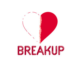Broken heart icon lonely and missing mate lover girlfriend, divorce breakup and loneliness vector concept symbol, stylish illustration of broken relations.