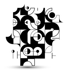 Abstract geometric pattern vector background isolated, tech style engine looks like composition, engineering draft style pattern, black and white.
