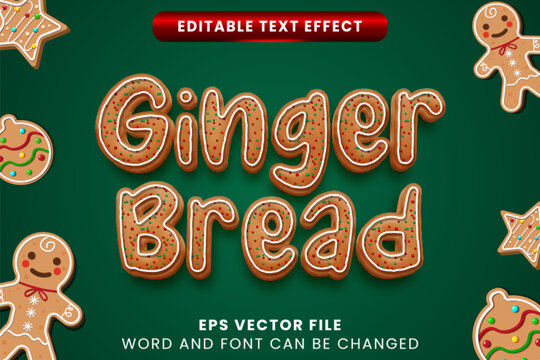 Christmas gingerbread 3d editable vector text effect