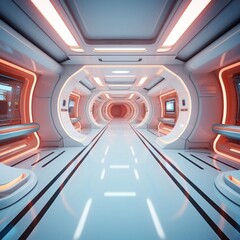  corridor, tunnel in spaceship or future building. Generated AI	