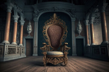 Very decorated empty throne in the castle hall generative ai - obrazy, fototapety, plakaty