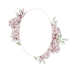 Watercolor card with roses and peony flowers.