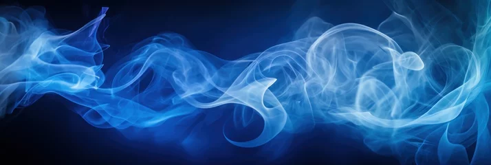 Fotobehang Blue smoke against a black background, fog, background © Teppi