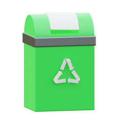 green recycling bin. 3d icon green energy and ecology illustration.