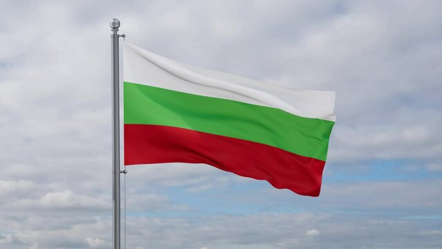 Bulgaria looped flag waving in the wind with blue sky and running clouds, cycle seamless loop video