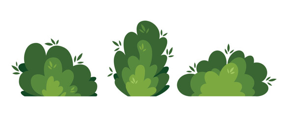 Shrub bush shrubbery tree simple abstract flat cartoon vector illustration. Set of garden green plant isolated on white background. Eco element, foliage silhouette, stylized ecology decorative object © Olexandra Simkina