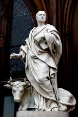 Our Lady cathedral, Antwerp, Belgium. St Luke statue by Cornelis de Smet (ca 1780). - obrazy, fototapety, plakaty