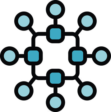 Molecule icon outline vector. Amino peptide. Protein acid color flat