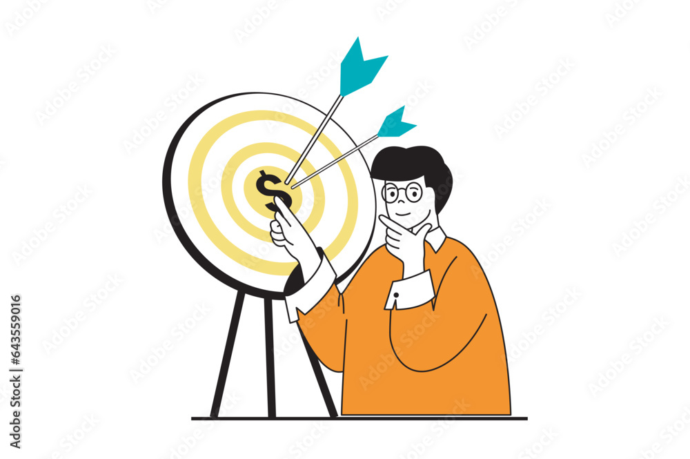 Aufkleber Finance concept with people scene in flat web design. Man setting financial target and achieving goals of developing earning money. Vector illustration for social media banner, marketing material.