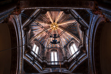 Interior dome of the cathedral of Santiago de Compostela. Photography taken in Galicia, Spain.