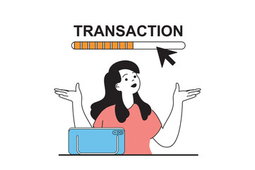 Finance concept with people scene in flat web design. Woman making online transaction, paying tax bill and money transfer in bank. Vector illustration for social media banner, marketing material.