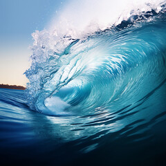Fondo con detalle de interior de ola de mar, con tonos azules y reflejos de luz