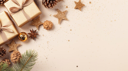 Christmas decoration with light gold background
