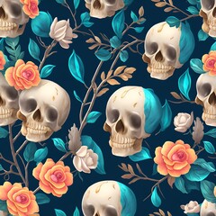 Seamless Pattern With Skulls And Roses